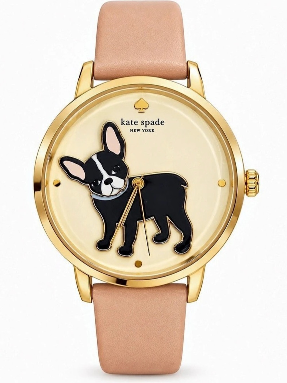 New Kate Spade Grand Metro French Bulldog Dog Antoine 226Watch KSW1345 Pink Leat